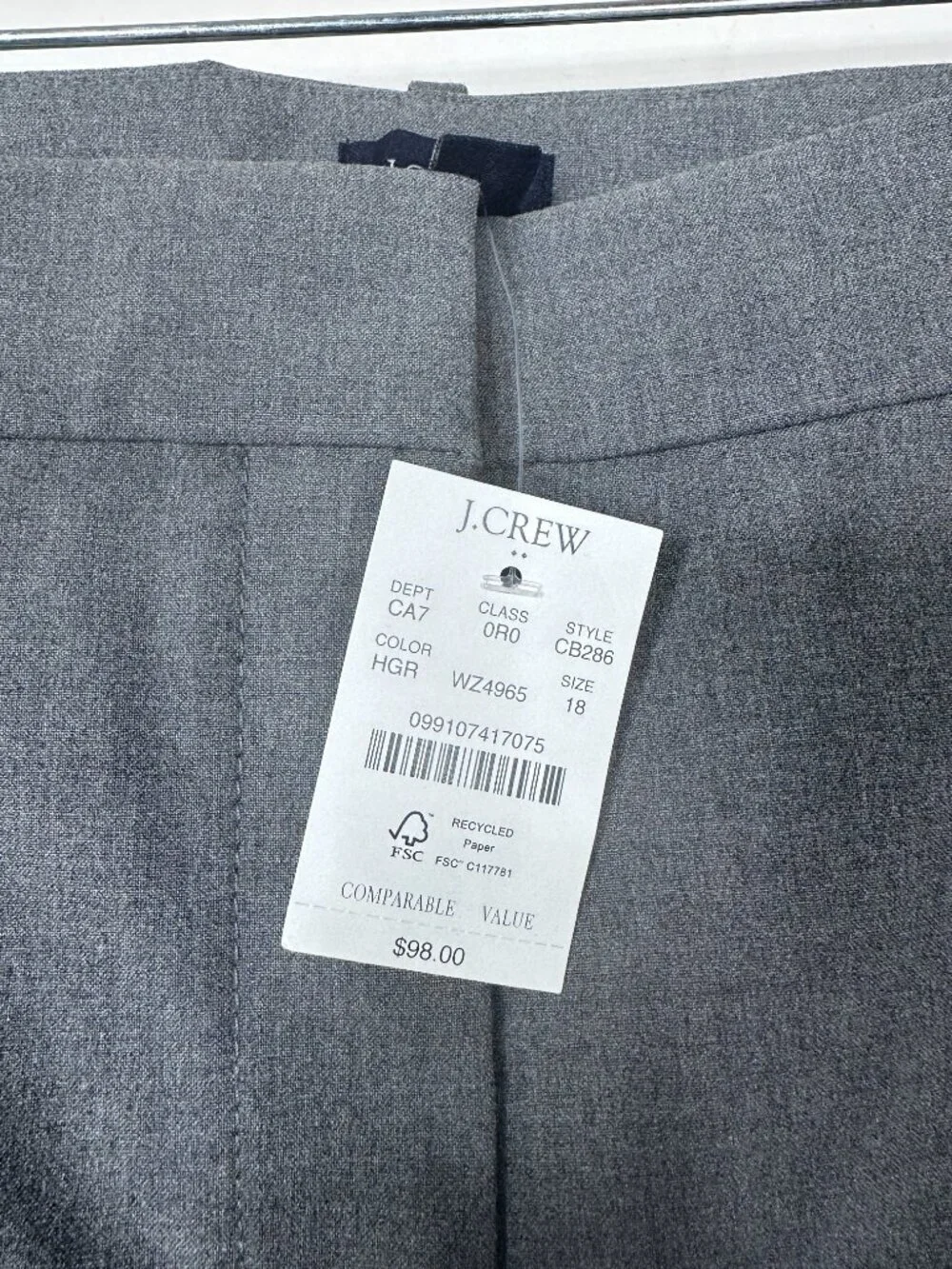 NWT J. Crew Slim-fit Full-length Trouser Pant Gray 18 #A1826